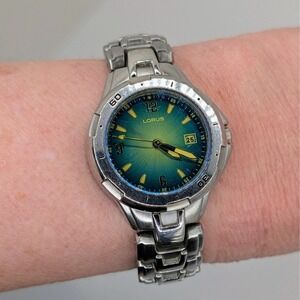 Lorus LR0614 30mm Teal Sunburst Dial Stainless Steel‎ Quartz Watch 100FT